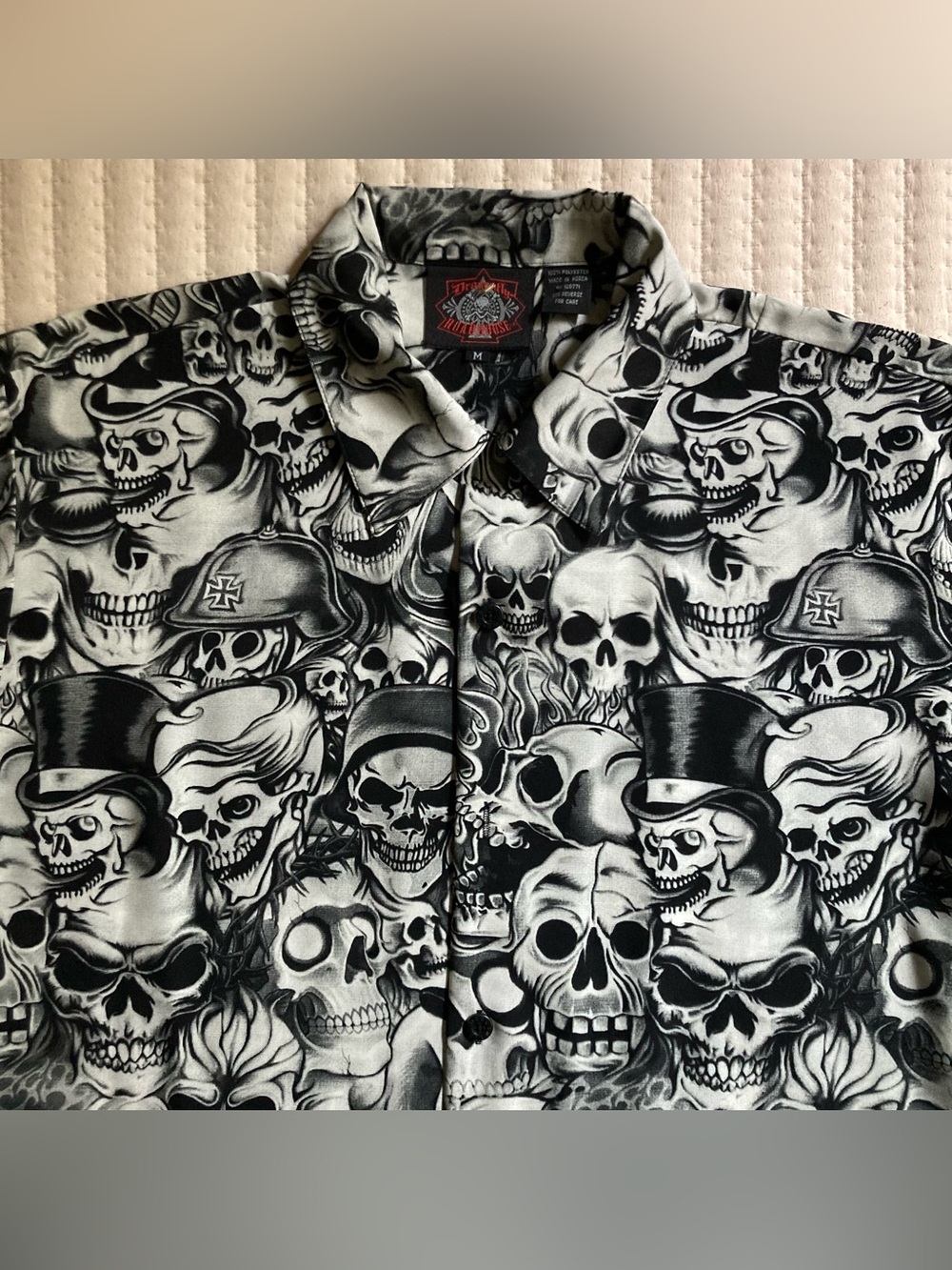 Dragonfly Roadhouse Button Up Shirt Men’s Medium Y2K Skulls Halloween Rockabilly